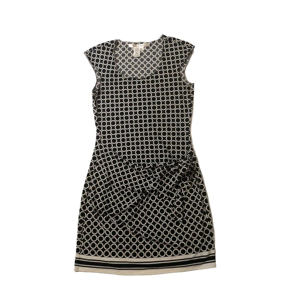 Max Studio Women Dress Sleeveless  S Cap Sleeve Black Beige Side Tie Stretch